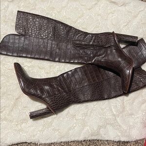 Vince Camuto Dark Brown Crocodile Heeled Boots